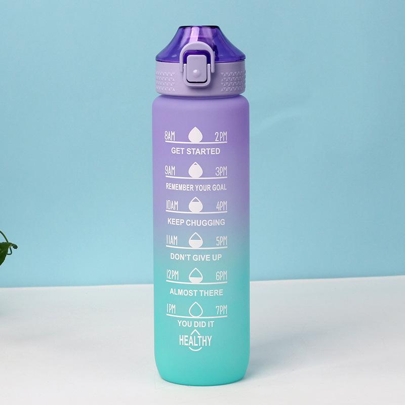 1000ml Large Capacity Water Cup with Handle Straight Mouth Spring Cap Space Cup Plastic Water Cup Sports Outdoor Water Cup