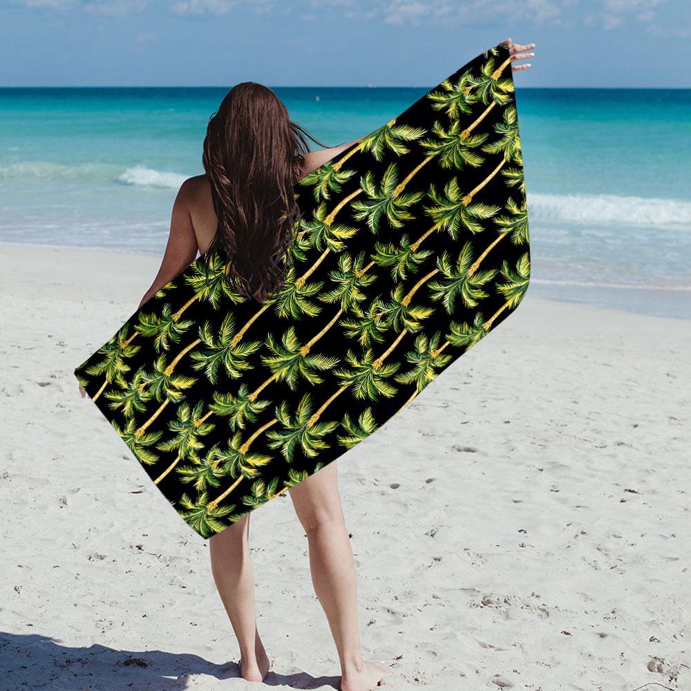 1 Modern Quick Dry Microfiber Beach Towel, Soft And Lightweight Coconut Palm Print, Machine Washable Suitable For Beach, Camping