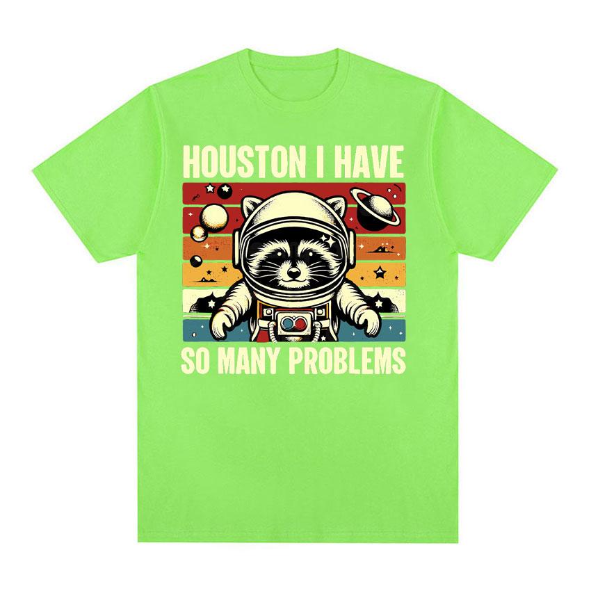 

Хьюстон у меня так много проблем Смешная футболка с мемом про енота в космосе Мужская Женская Удобная Цветная Ретро Футболка с коротким рукавом Топы 4XL