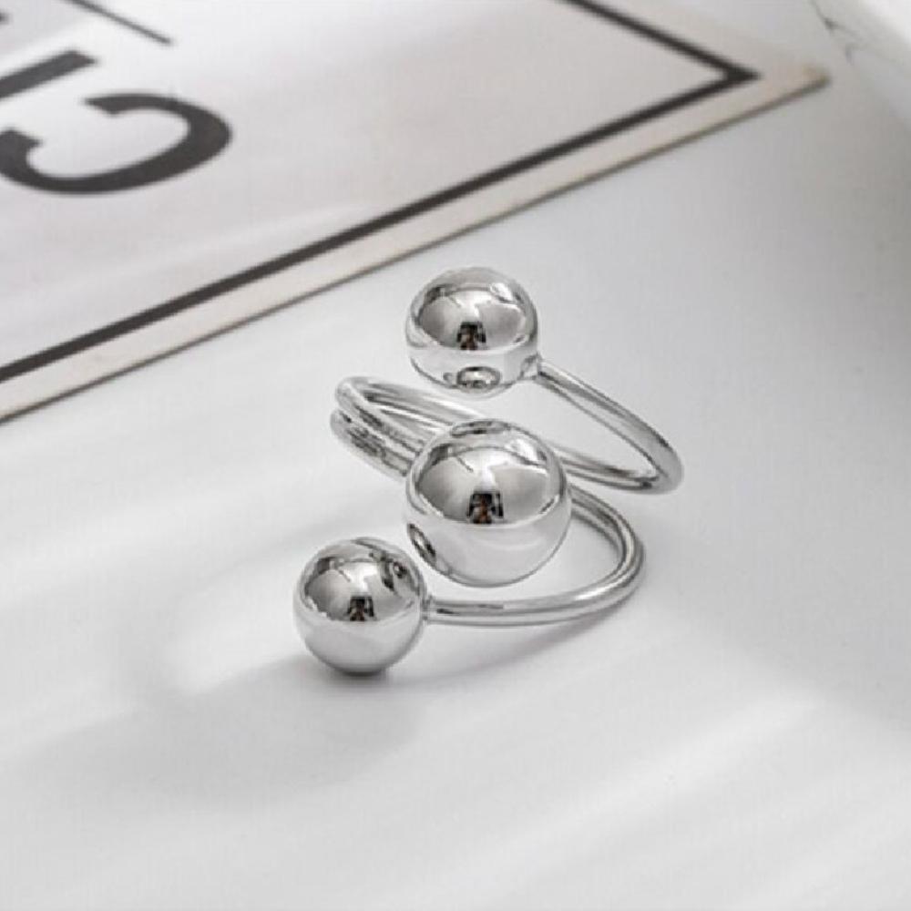 New Temperament Multi-layer Irregular Geometry Sliver Color Smooth Planet Stainless Steel Open Rings for Women Designer Jewelry