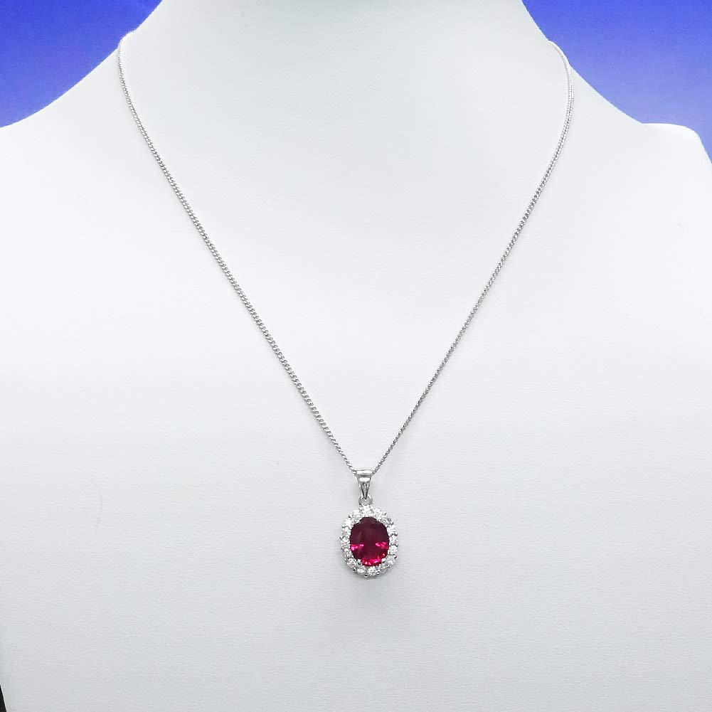 and Me Jewelry Silver Synthetic Ruby Pendant Necklace Carat CZ Entourage 9073 [You Box] 3.5 [Birthstone July]