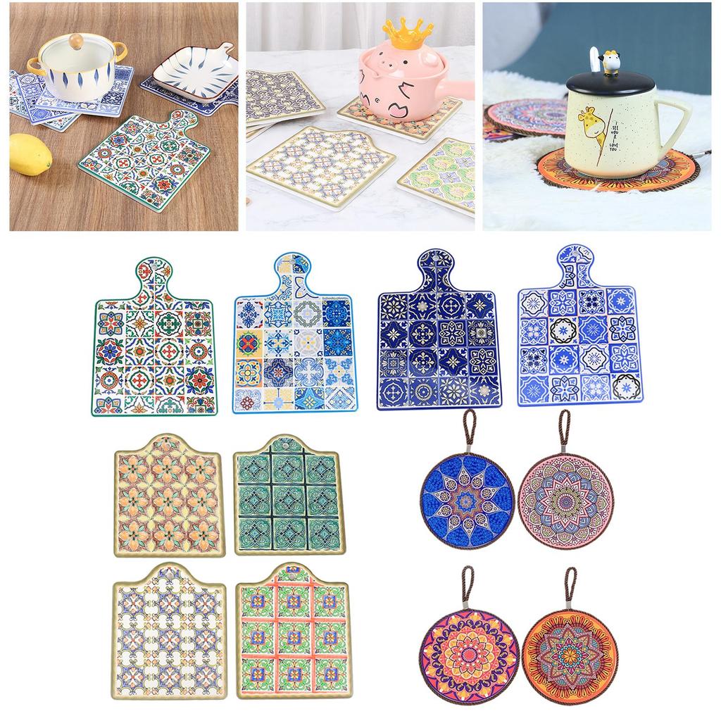 4 Pieces Coasters with Cork Accessories Heat Insulation Ceramic Reusable Nordic for Tea