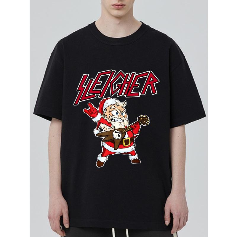

Черная футболка с графикой Санты-рокера и текстом Slegher для ношения на праздничной вечеринке XXXXL чёрный