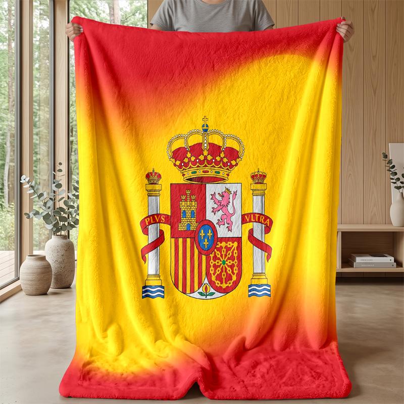 Spain Football Printed Flannel Blanket Skin Friendly Warm Decorative Throw for Indoor Couch Bed Daily Use