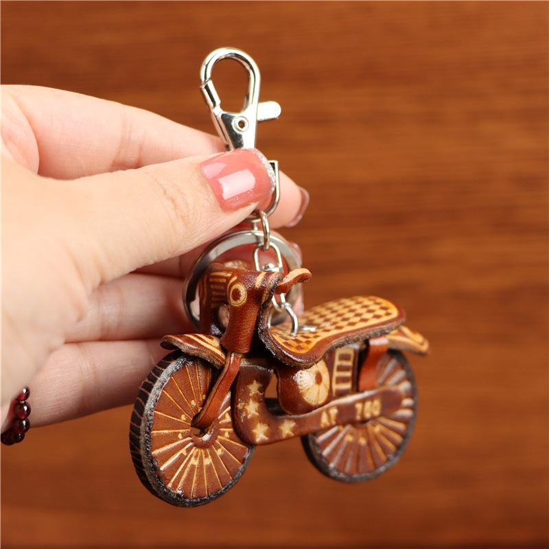 First Layer Cowhide Mini Motorcycle Keychain Pendant Creative Personalized Locomotive Bag Accessories Cute Little Gifts