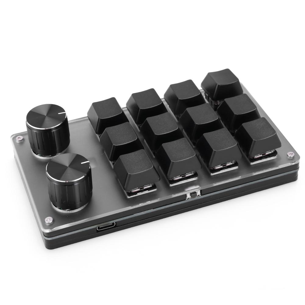 12 Key 2 Knob Programming Macro Knob Keyboard Bluetooth-Compatible/Wired Red Switches for Gamers/Designers/Video Editor