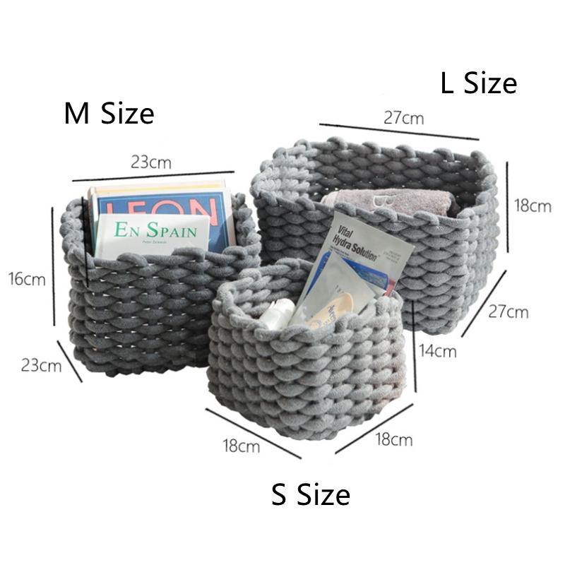 3 Tamaños Cuerda de Algodón Nórdico Tejida a Mano Cesta de Almacenamiento Cuerda Gruesa Caja Organizadora de Escritorio Juguete de Bebé Snack Llave Tela Cosméticos Miscelánea