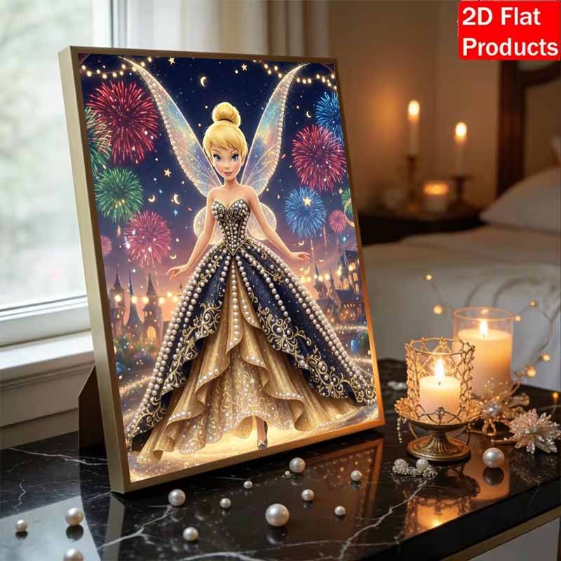 Disney Pearl Painting Set Tinker Bells Dazzling Appearance At The Castle Fireworks Night Sparkling Painting Crafts Home Wall Decoration Handmade Gift