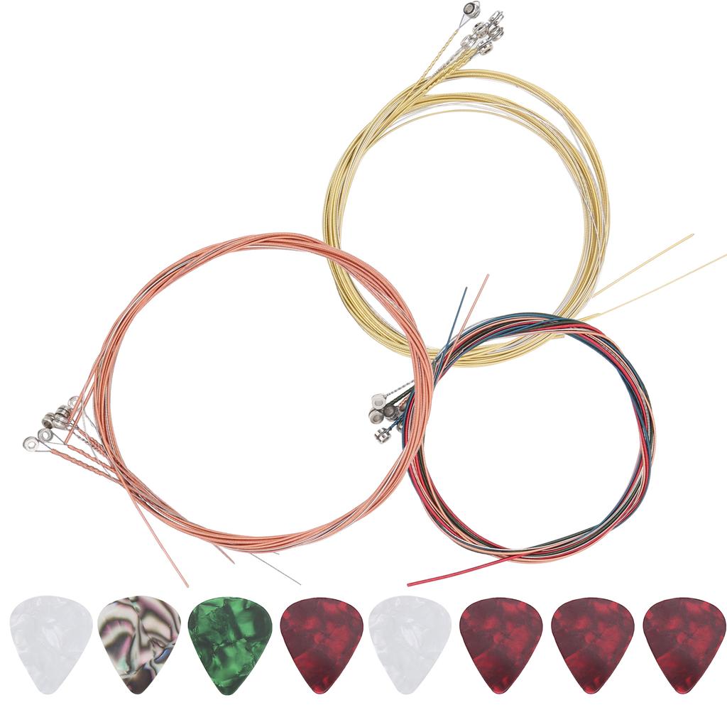 3 Set Acoustic Guitar Strings Steel Replacement 8Pcs Celluloid Picks for Performers Zxs0002