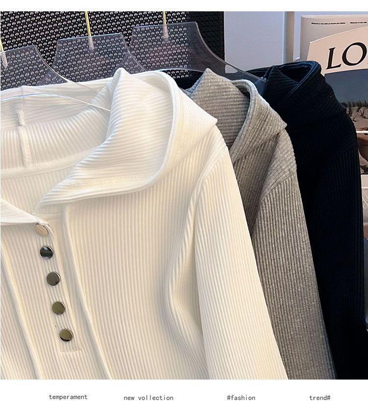 Dámské tričko nadměrné velikosti 240 jin volného střihu se stahovací kapucí a dlouhým rukávem - Jarní/podzimní zeštíhlující základní top