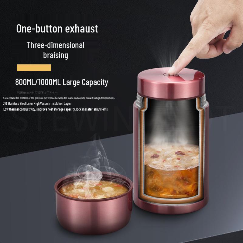 Portable Large Capacity Stainless Steel Thermos Pot: Insulated Stewing Kettle and Lunch Box for Office Women