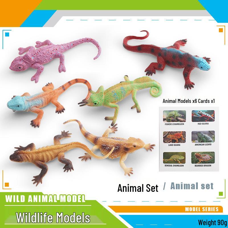 Cross-Cultural Reptile Model Set: Iguana, Chameleon, and Bearded Dragon for Kids' Cognitive Development with Card