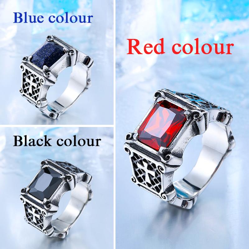 New Store 316L Stainless Steel High Quality Gem Ring Lots Vintage Fria Men's Ring with Colorful Stones Jewelry