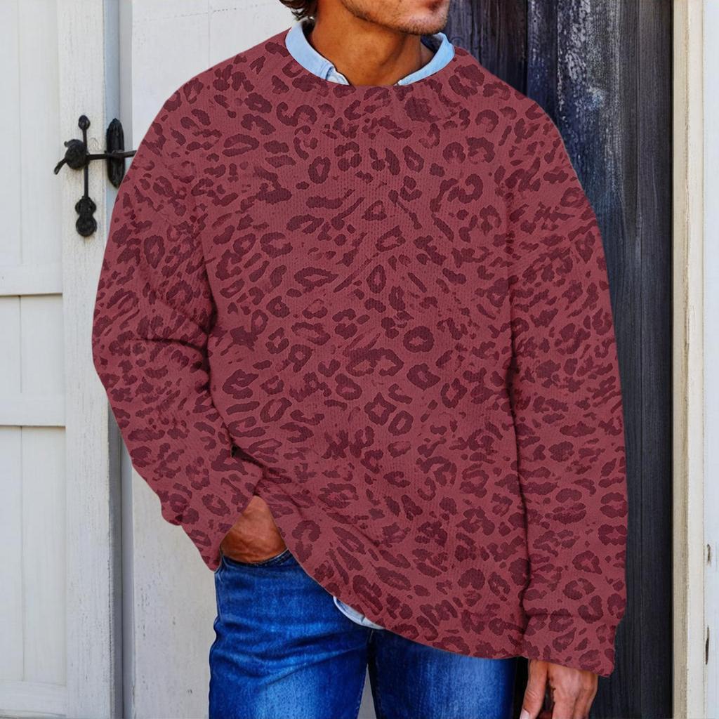 Men's Casual Long Sleeve Button Down Shirt with Leopard Print for Spring and Fall
