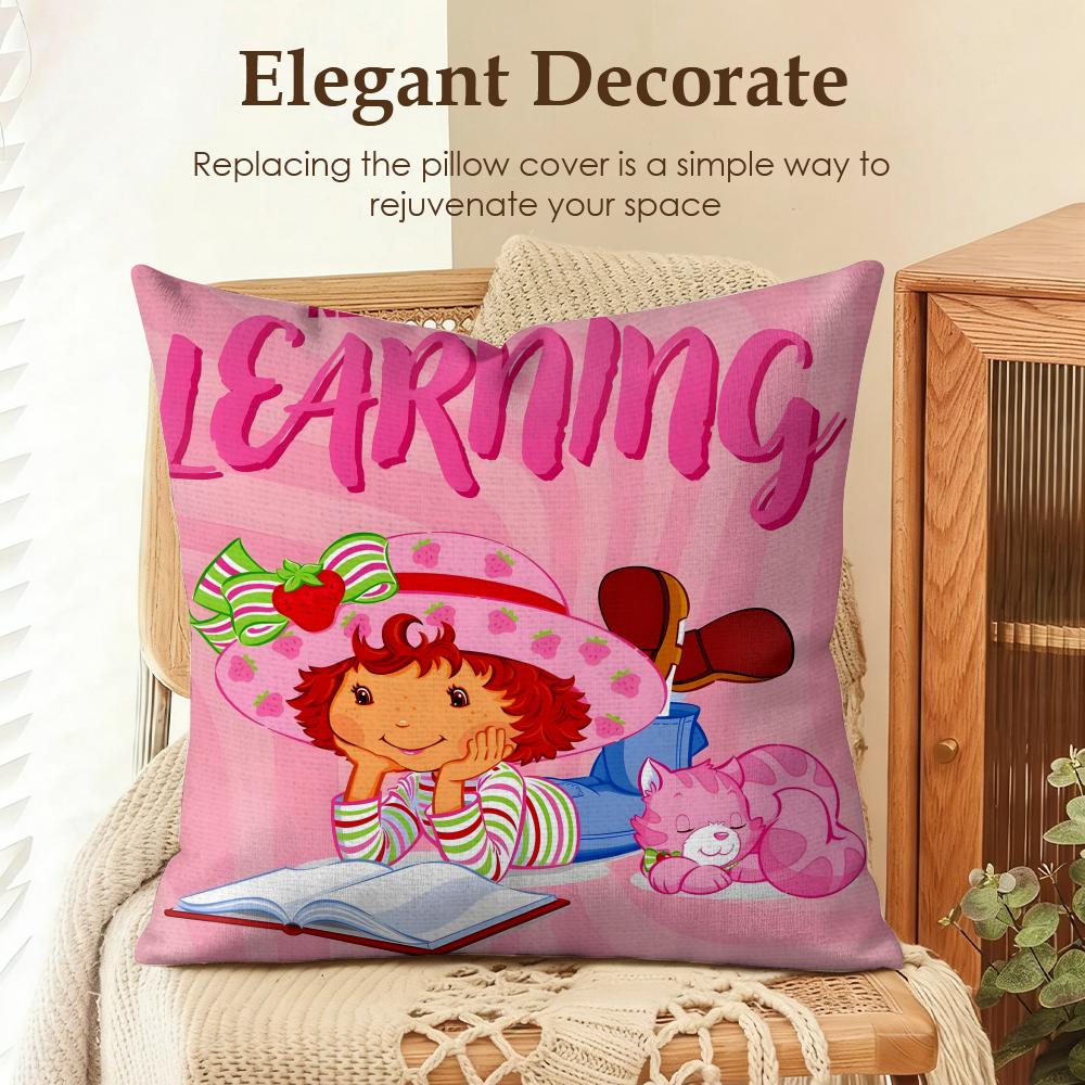 Cartoon SStrawberry Shortcake Cushion Cover Natural Linen Organic Fabric DoubleSided Printing Sofa Home Decor Gift Pillow Case