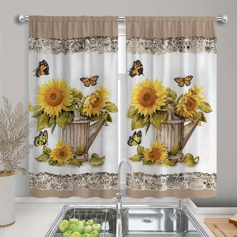 2 Pcs Sunflower basket print curtains,suitable for bedroom,living room kitchen decoration,home decoration,window decoration
