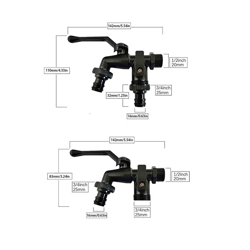 Black Faucet Outdoor Garden Anti-Freeze Bibcocks With Dual Outlet For Washing Machine 1/2 Inch Outdoor Hose Faucet Garden