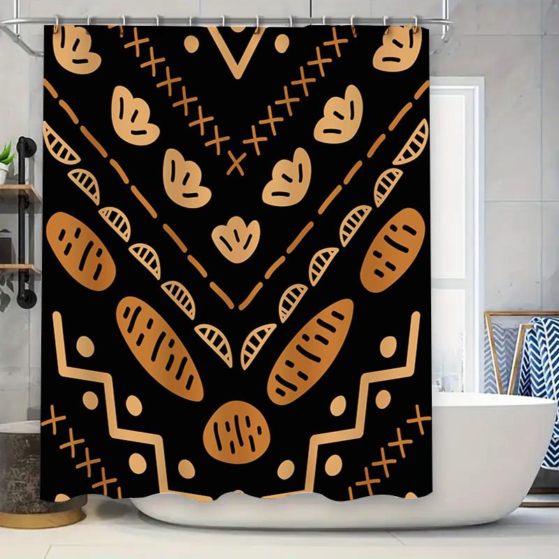 

Modern Bathroom Shower Curtain with Black Background and Rustic Bread PatternsWaterproof Fabric for Wet Areas Decorative Home Te 90x180cm