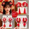 Hanfu Kopfschmuck Kinder Neujahr Haarnadel Niedlich Süß Chinesischer Stil Rote Haarspangen Quaste Antiker Stil Haarspange