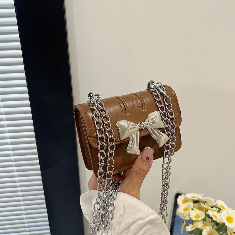 Mini geantă pătrată mică dulce cu fundă frumoasă, culoare uni, produs nou de vară, geantă de umăr cu lanț, geantă messenger pentru femei