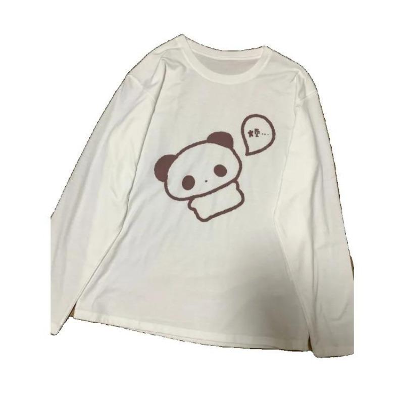 2KWEIRD Shirts for Women Japanese Tshirts Preppy Style Fashion White Tees O-neck Long Sleeve Cartoon T Shirt Casual Korean Y2k Tops