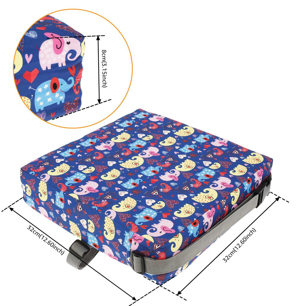 Antypoślizgowe podwyższenie dla dzieci, podwyższenie do stołu jadalnego z regulowanym pasem bezpieczeństwa i paskiem mocującym, kreskówkowa poduszka podwyższająca