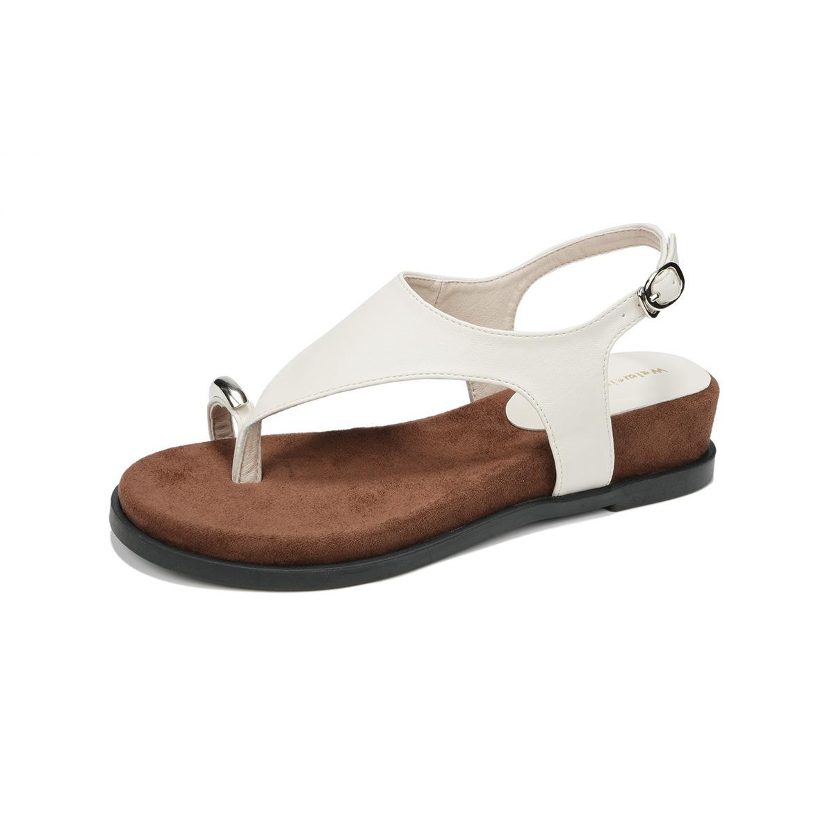 

Niche design vacation flat-bottomed set of toes with sandals women s summer round head casual versatile thick-soled Roman cool slippers 35