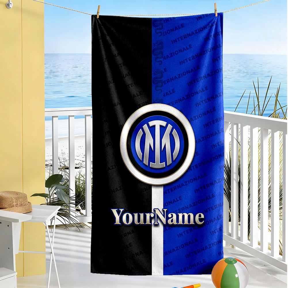 Inter Milan Customize Text Beach Towel Super Soft & Absorbent Suitable for Sports Travel Swimming Yoga Bathroom Beach And Pool