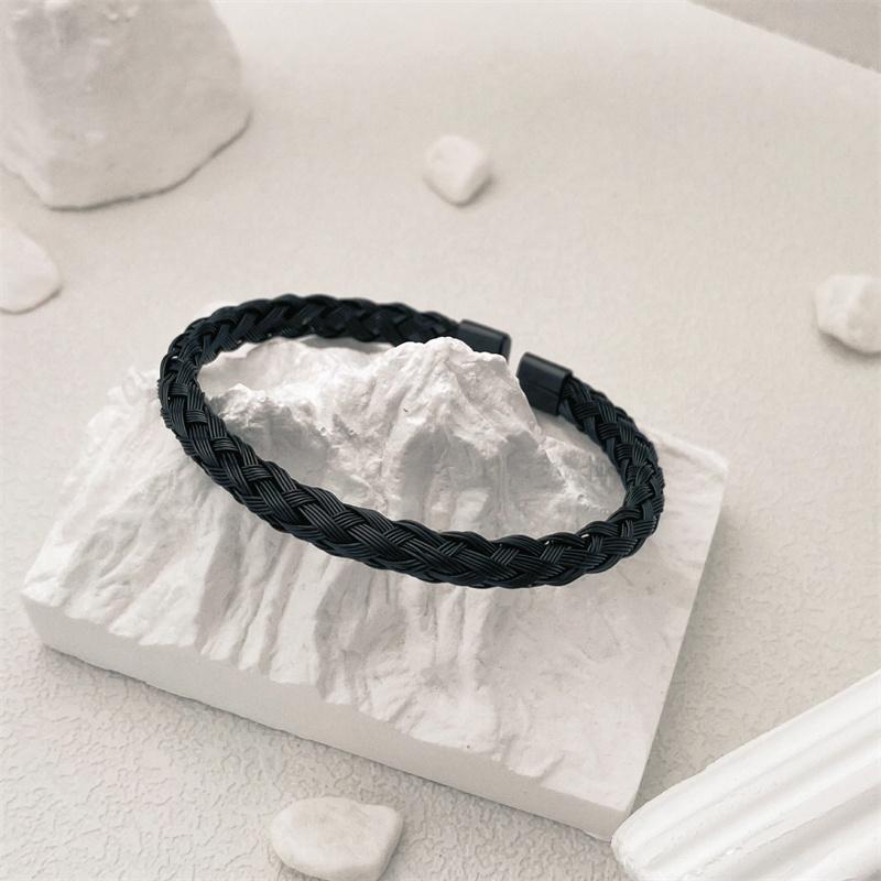 

Классические винтажные браслеты-цепочки из нержавеющей стали с открытым звеном для мужчин и женщин, ювелирные изделия, спортивные браслеты-манжеты с подвесками в виде шнура чёрный