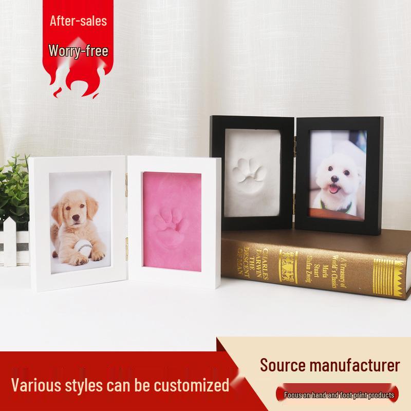 

Solid Wood Pet Paw Print Ink Pad Photo Frame Memorial Ornament White Frame