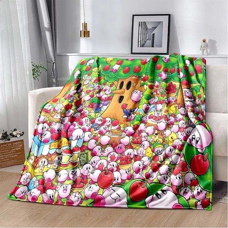 Kawaii Kirbys Pătură de flanel Cadou pentru copii, fete, roz, artă de desene animate, ușoare, calde, cadou de zi de naștere