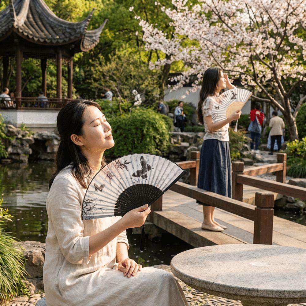Antique Bamboo Folding Fan Ink Wash Painting Portable Fan Decorative Silk Hand Fan Hanfu Cheongsam