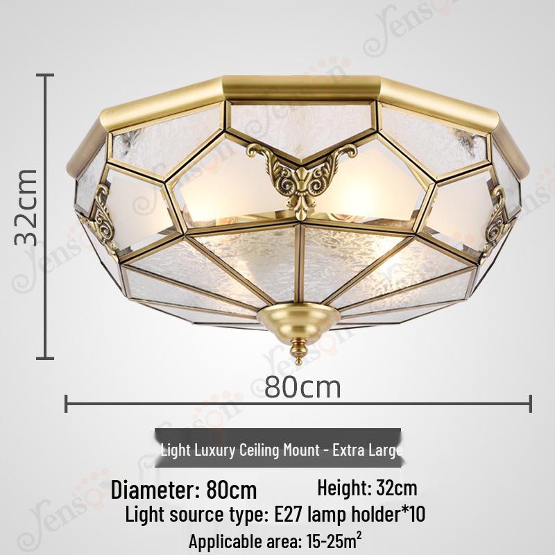 European All-Copper Ceiling Light for Bedroom, Living Room, Foyer, Balcony, or Aisle - Simple, Warm, and Romantic Design