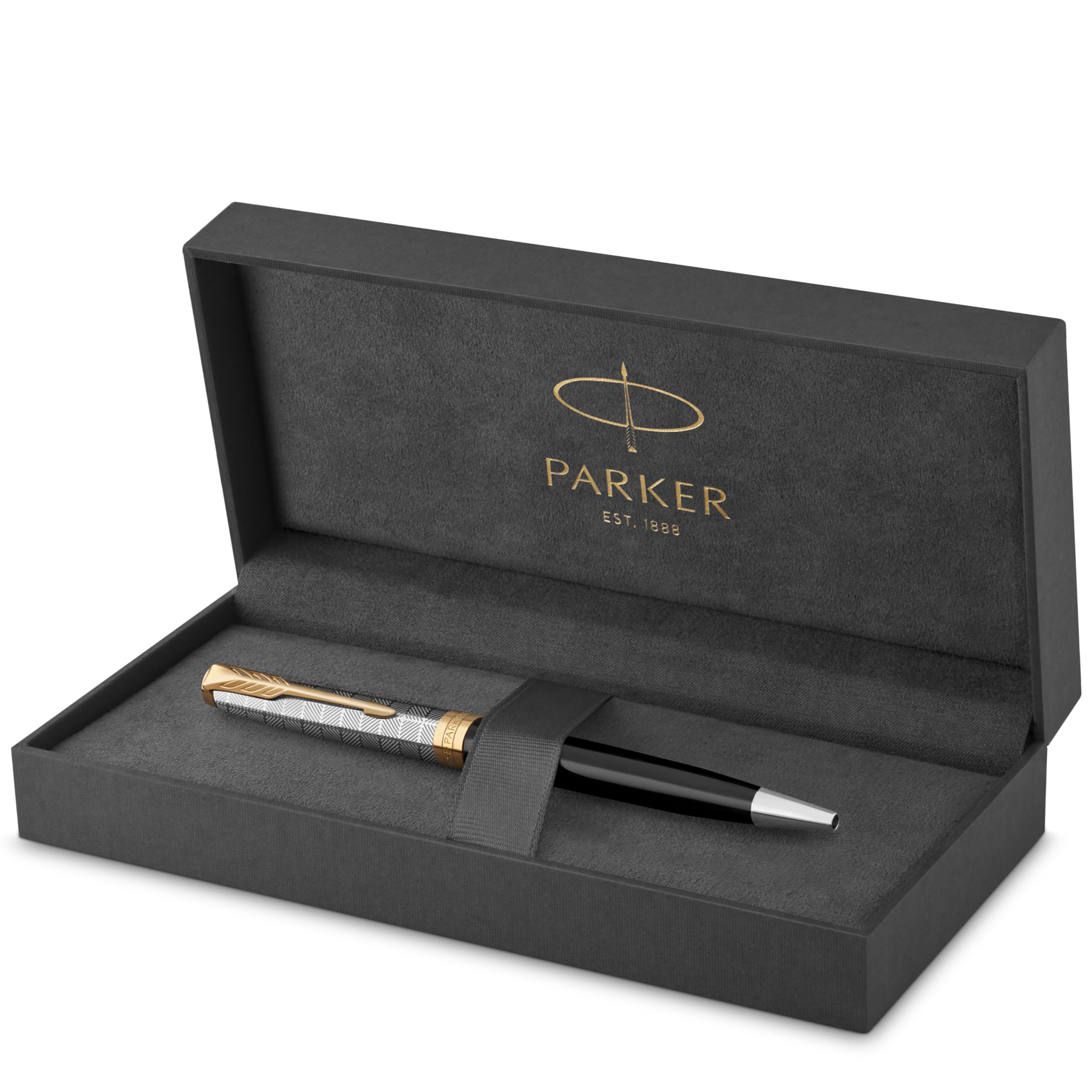 

Шариковая ручка PARKER Sonnet Premium Metal & Black GT, средний наконечник, на масляной основе, подарочная коробка, официальный импорт 2119787
