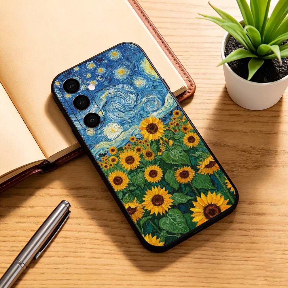 Coque de téléphone Van Gogh La Nuit Étoilée S-N Noir Silicone Souple Pour Samsung Galaxy A73,A72,A71,A70,A53,A52,A51
