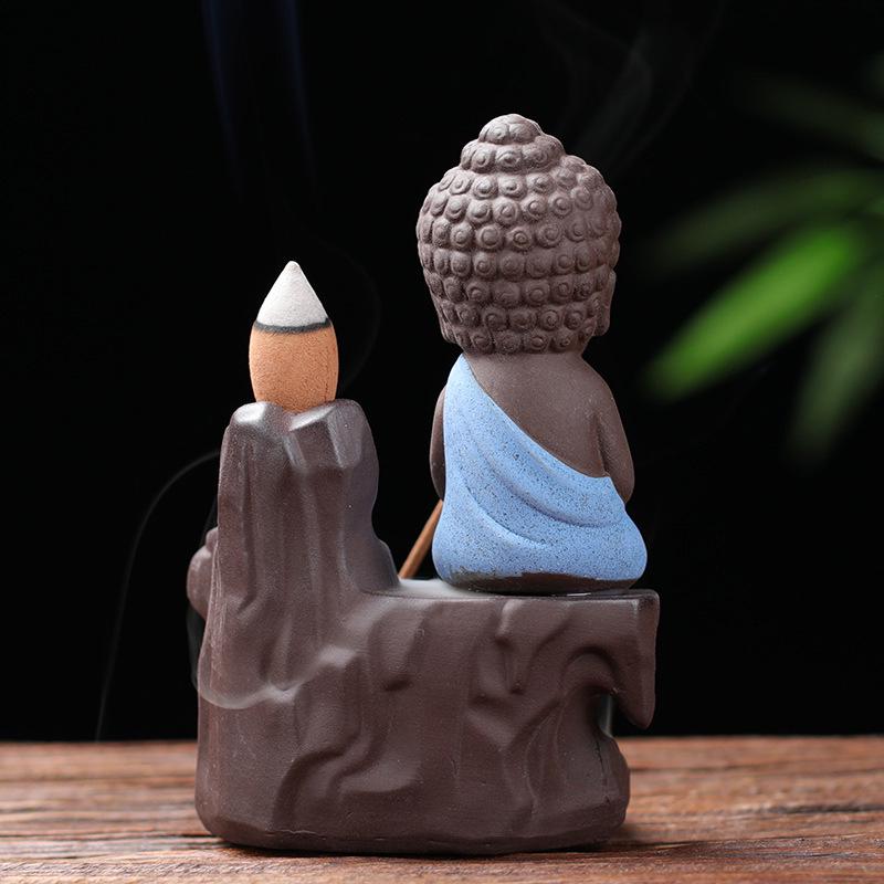 Purple Clay Monk Backflow Incense Burner: High Mountain Waterfall Design for Home or Office Decor