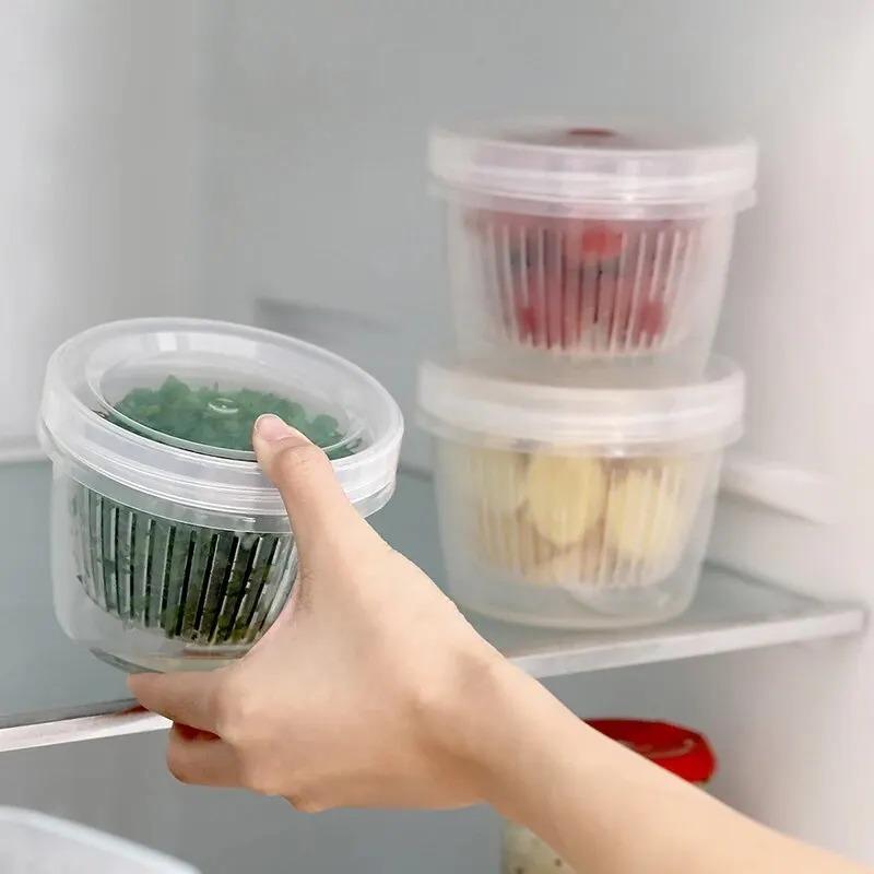 350ml Condiments Crisper for home,kitchens accessories - Fridge Scallion/Ginger/Garlic Drainage Fresh-Keeping Box
