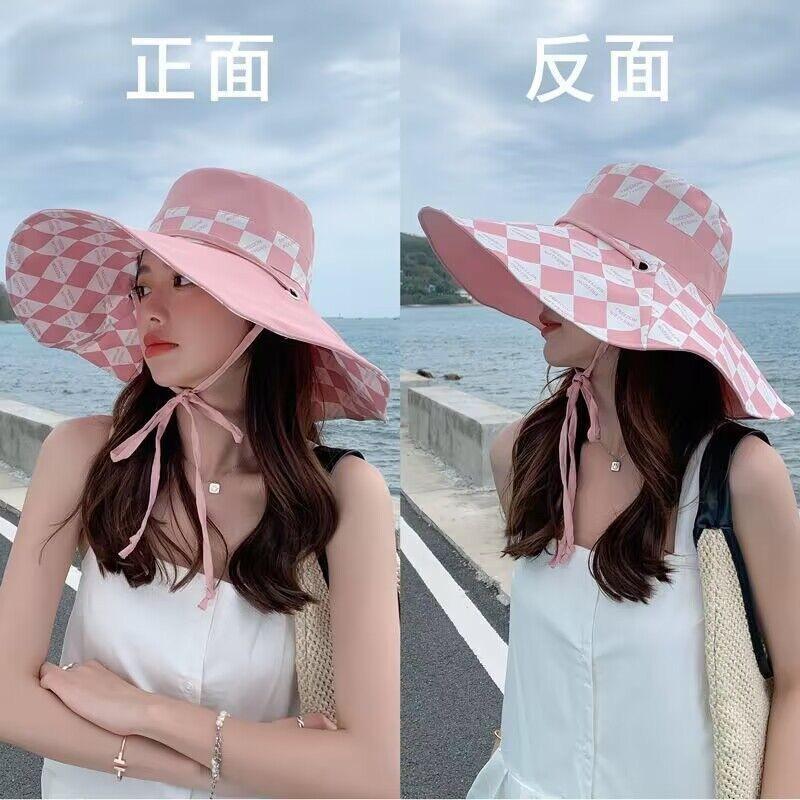 Summer Double-sided Printed Big Edge Hat Beach Outdoor Shading UV Protection Sun Hat Vacation Play Bucket Hat