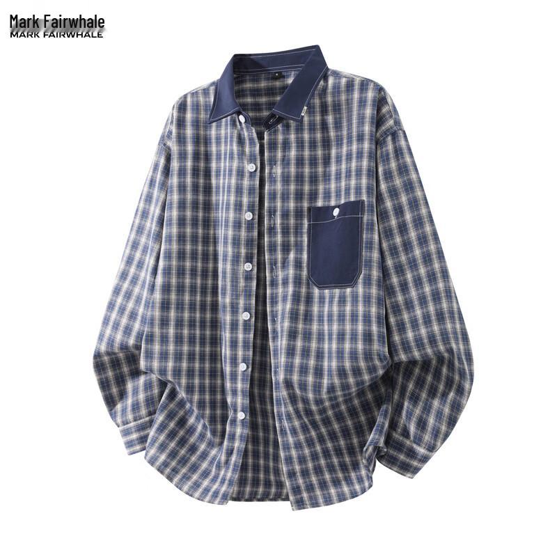 Mark Fairwhale Men's Loose Plaid Long Sleeve Casual Shirt