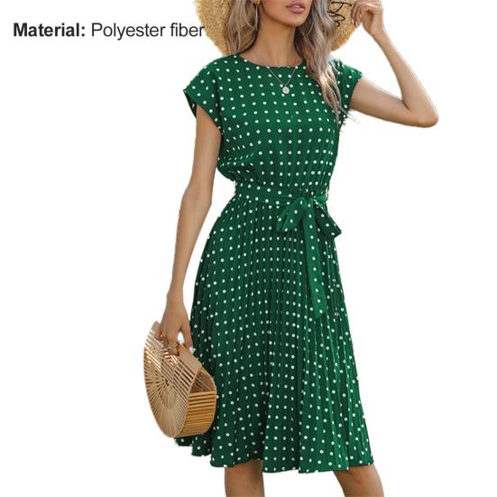 Lady Dress Polka Dots Cool Clothing Lady Short Sleeve Pleated Dress