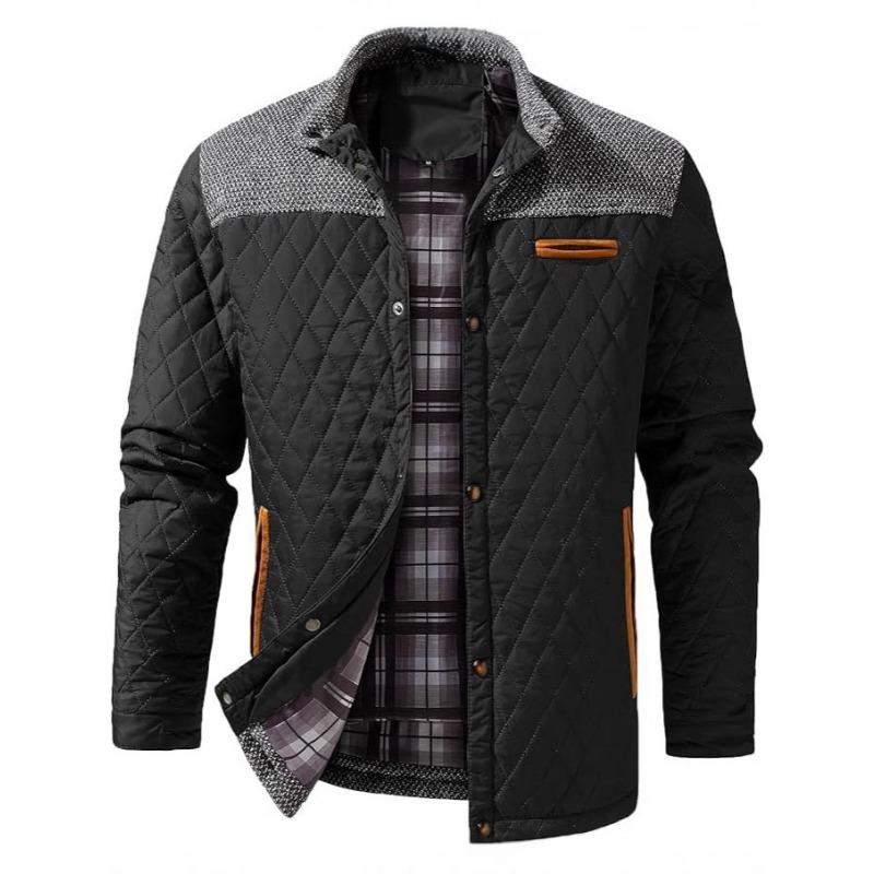 

Men s Fall Black Quilted Jacket Casual Button Down Coat with Plaid Lining S чёрный