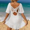Women's Hand-Crocheted Butterfly Patchwork Beach Dress - Sun Protection, Loose Fit, Lettuce Edge Design