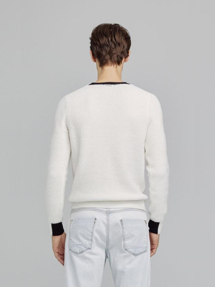 IKALOOK Sleeve-Point Wool Mix Round Neck Knit Sweater Nit124