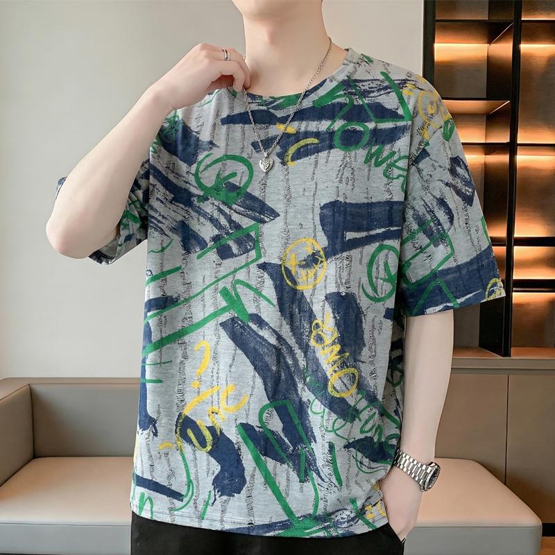 Men's Plus Size Graffiti Print Distressed T-Shirt – Casual Short Sleeve Tee (6XL-13XL)