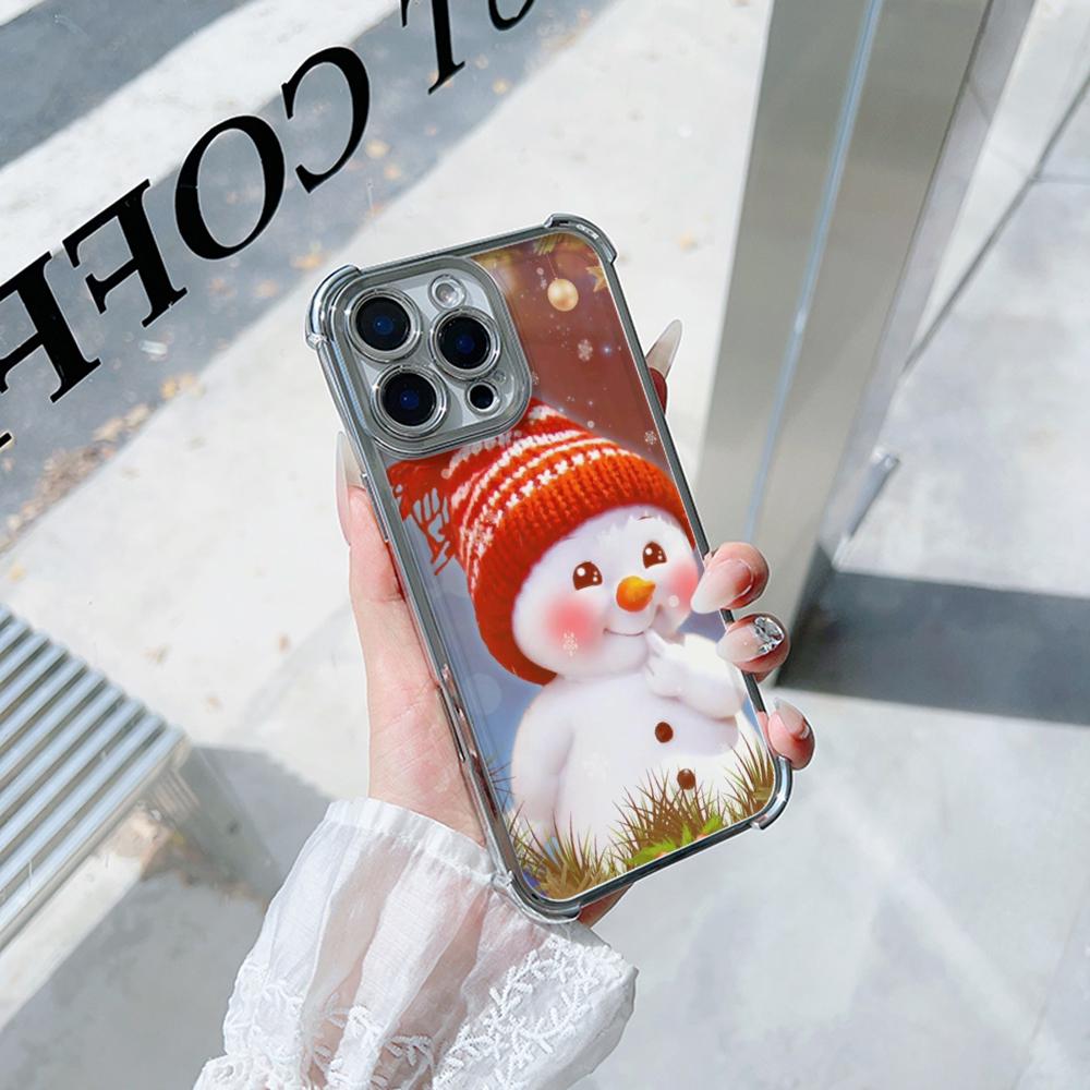 Ae110 Merry Christmas Electroplated TPU Phone Cases for iPhone 16 15 13 11 Pro Max 14 Plus 12 XR Infinix Smart 8 Tecno Four Corner Protection Cover