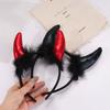 Cosplay Ox Horns Headband Black Feather Demon Hair Hoop  Halloween Costume Accessories