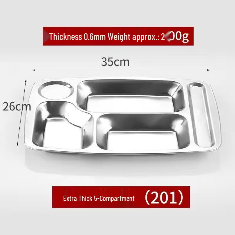Stainless Steel 5-Compartment Student Canteen Tray