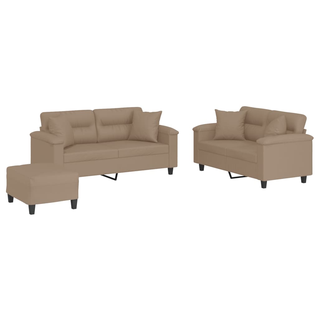 Vidaxl 3-Cz. Living Room Set with Cushions, Cappuccino, Eco-Leather