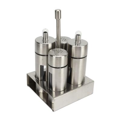 Oil Salt Cruet Set 304 Stainless Steel Vinegar Bottle Pepper Shaker with Base Stand for Kitchen
