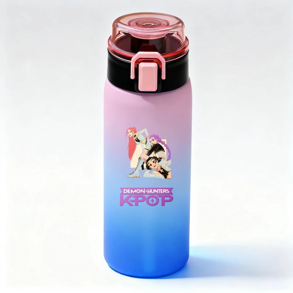 KPop Demon Hunters Gradient Water Bottles High-capacity Drinking Straw Cup Portable Girl Outdoor Office School 500ml Kid Friendly Entertaining Fun